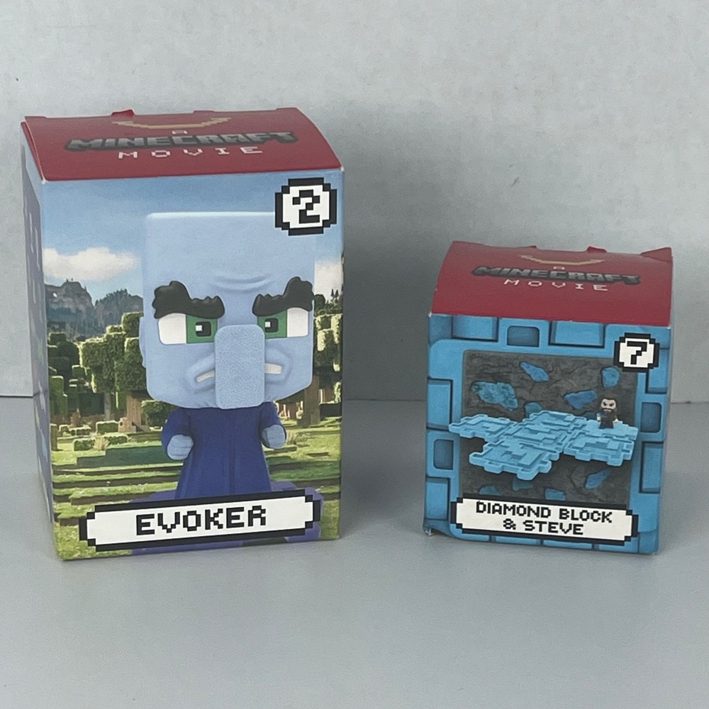 McDonalds 2025 Minecraft Movie Happy‎ Meal Toy Lot Evoker Diamond Block & Steve